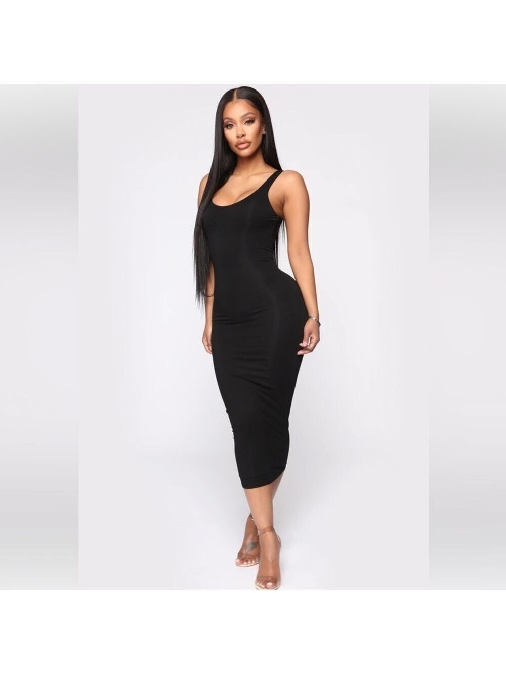 Fashion Nova Black Sleeveless Midi Dress Large